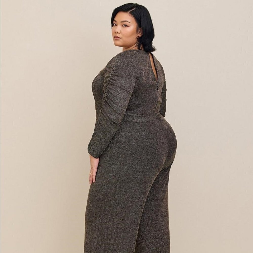 Torrid - Glitter Knit Sweetheart Neck Jumpsuit in Gold​​​​​​​​